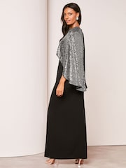 Lipsy Black Sequin Cape Maxi Dress - Image 2 of 4