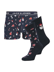 JACK & JONES Blue Santa Christmas Boxer and Sock Gift Set - Image 1 of 8