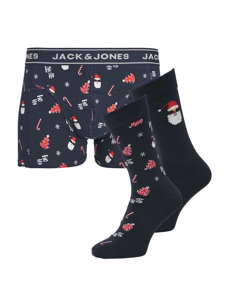 JACK & JONES Blue Santa Christmas Boxer and Sock Gift Set - Image 1 of 8