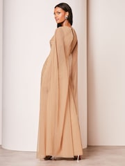 Lipsy Gold Hand Embellished V Neck Cape Maxi Dress - Image 2 of 4