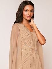 Lipsy Gold Hand Embellished V Neck Cape Maxi Dress - Image 4 of 4
