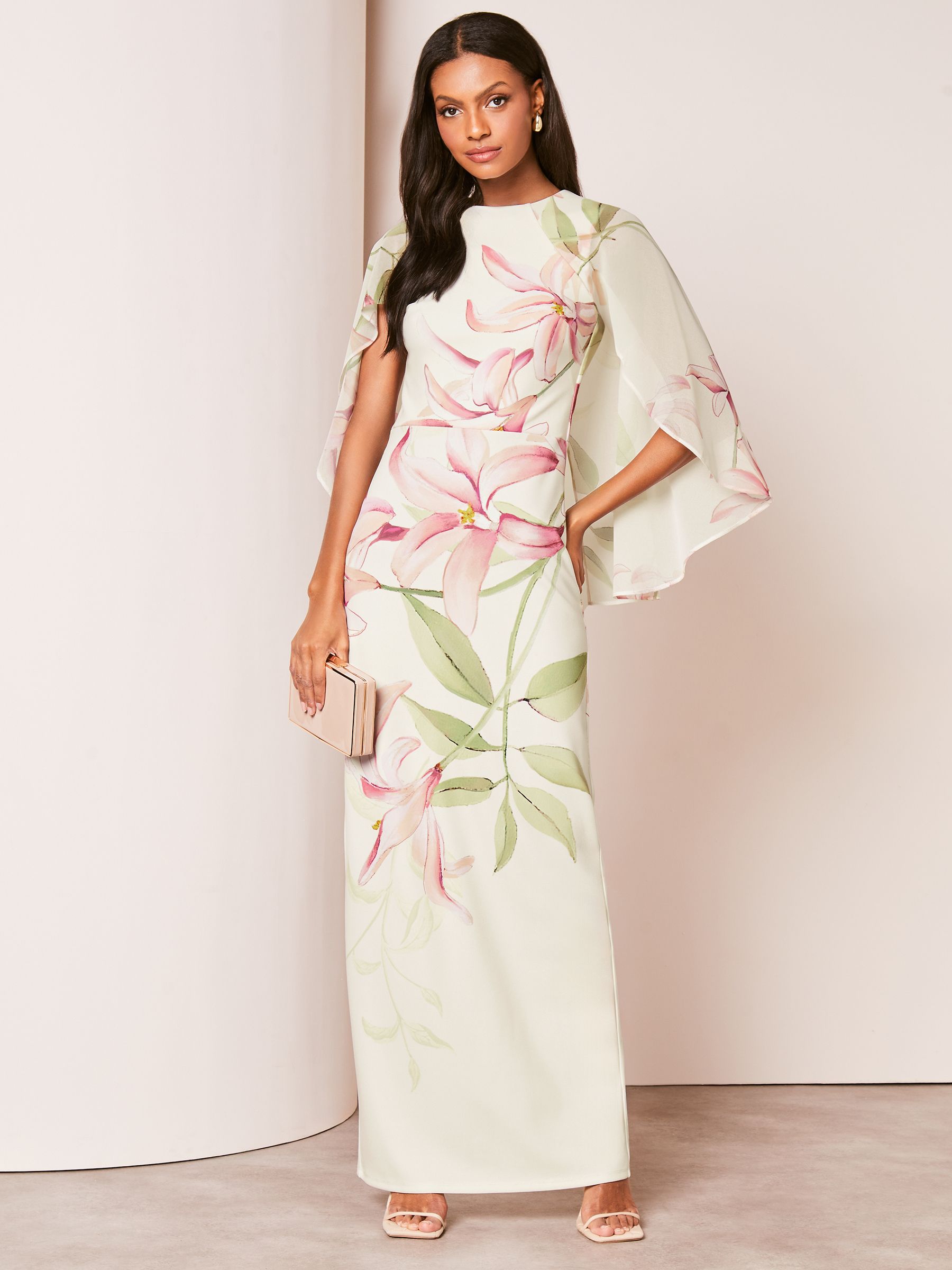 Buy Lipsy White Print Floral Print Cape Maxi Dress from Next Luxembourg