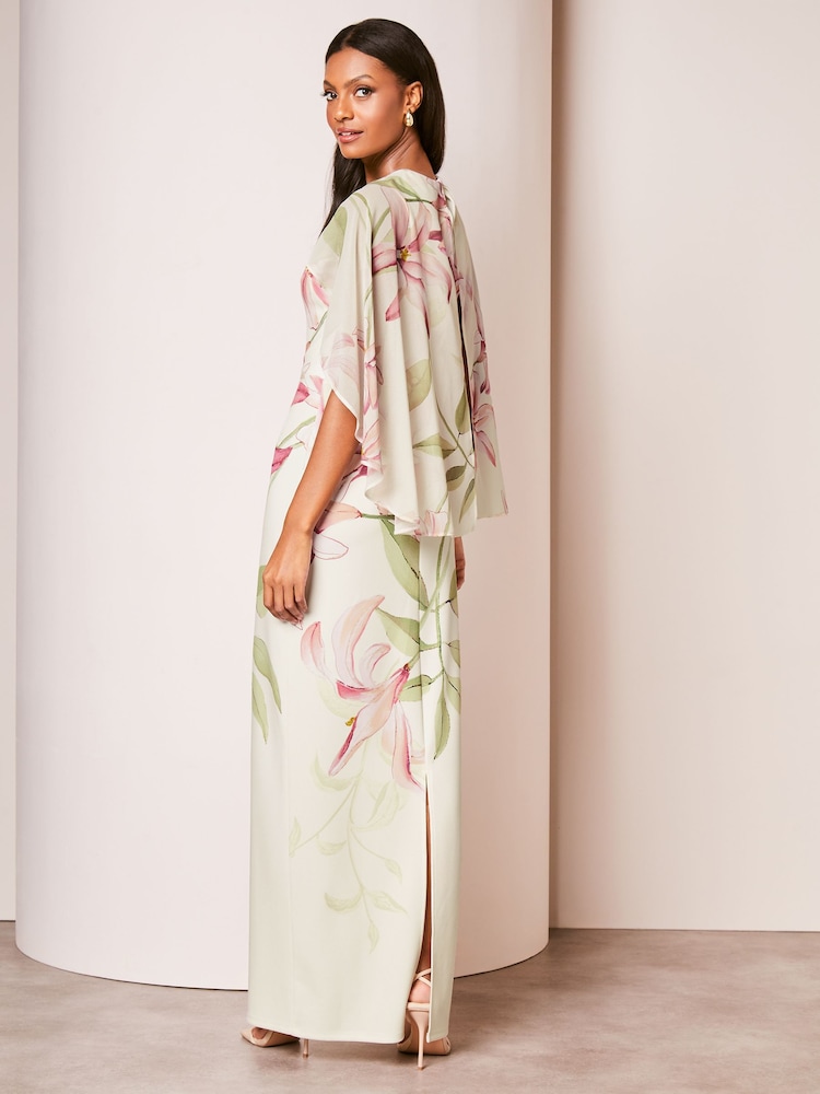 Lipsy White Print Floral Print Cape Maxi Dress - Image 2 of 4