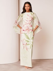 Lipsy White Print Floral Print Cape Maxi Dress - Image 3 of 4