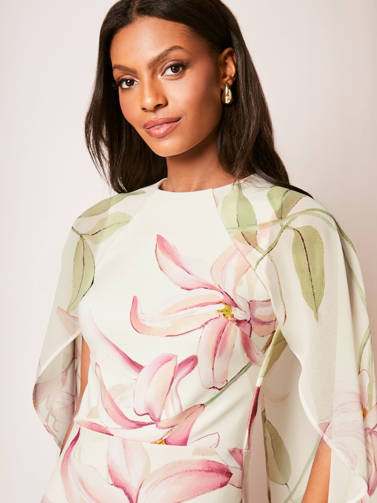 Lipsy White Print Floral Print Cape Maxi Dress - Image 4 of 4