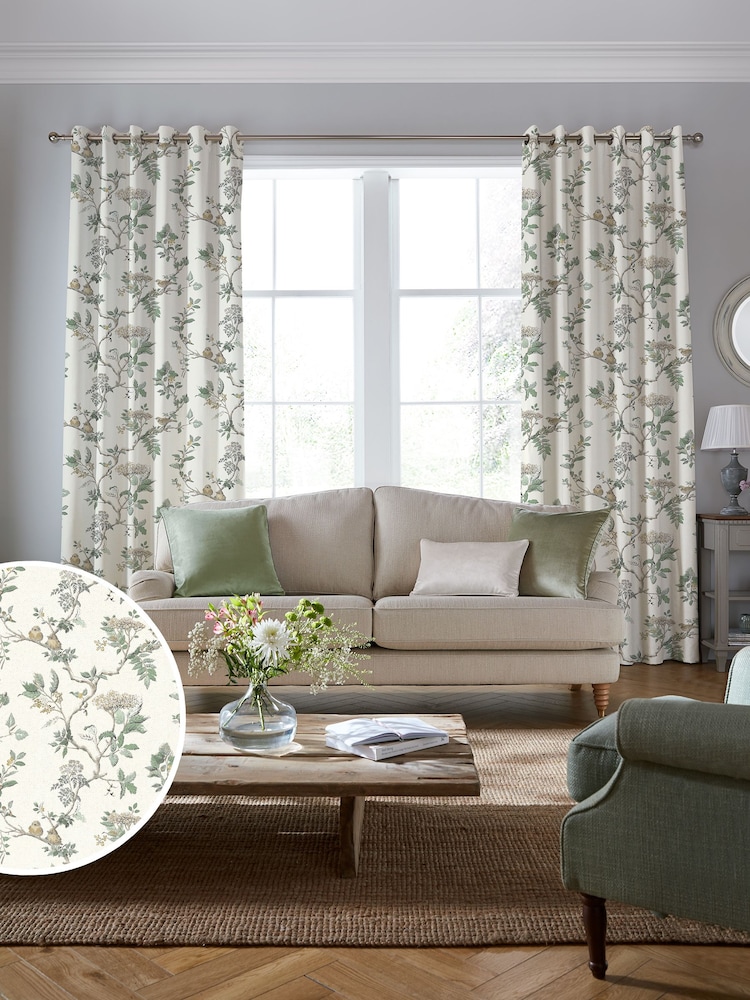 Laura Ashley Fern Green Elderwood Made to Measure 100% Cotton Curtains - Image 1 of 8