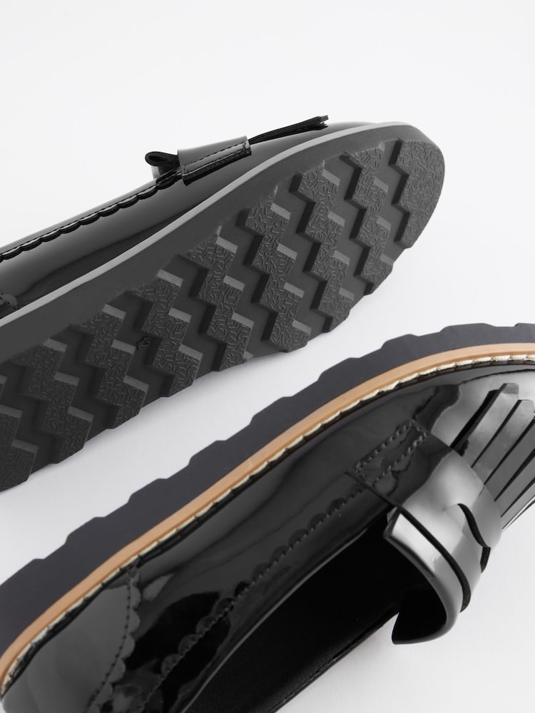 Black Patent Standard Fit (F) School Tassel Loafers - Image 6 of 6