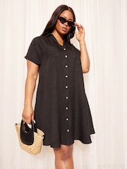 Negru - Curves Like These Lenjerie de pat Look Mini Rochie tip cămașă - Imaginea 1 din 4