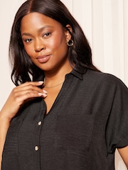 Negru - Curves Like These Lenjerie de pat Look Mini Rochie tip cămașă - Imaginea 2 din 4