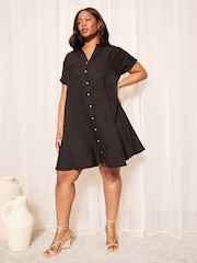 Negru - Curves Like These Lenjerie de pat Look Mini Rochie tip cămașă - Imaginea 3 din 4