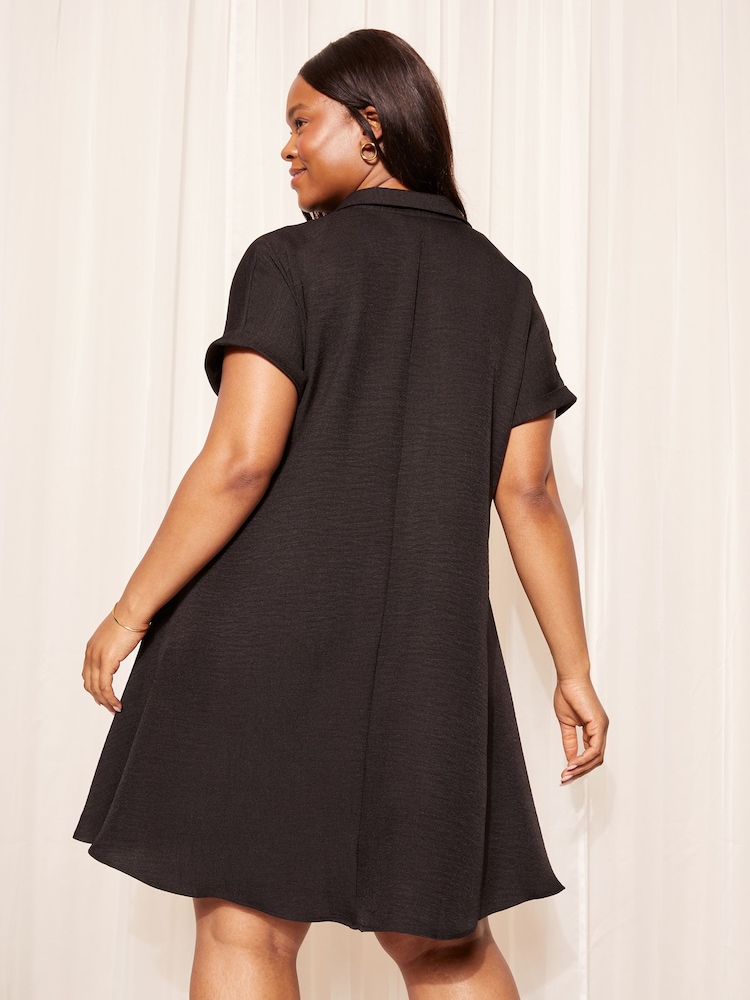 Negru - Curves Like These Lenjerie de pat Look Mini Rochie tip cămașă - Imaginea 4 din 4