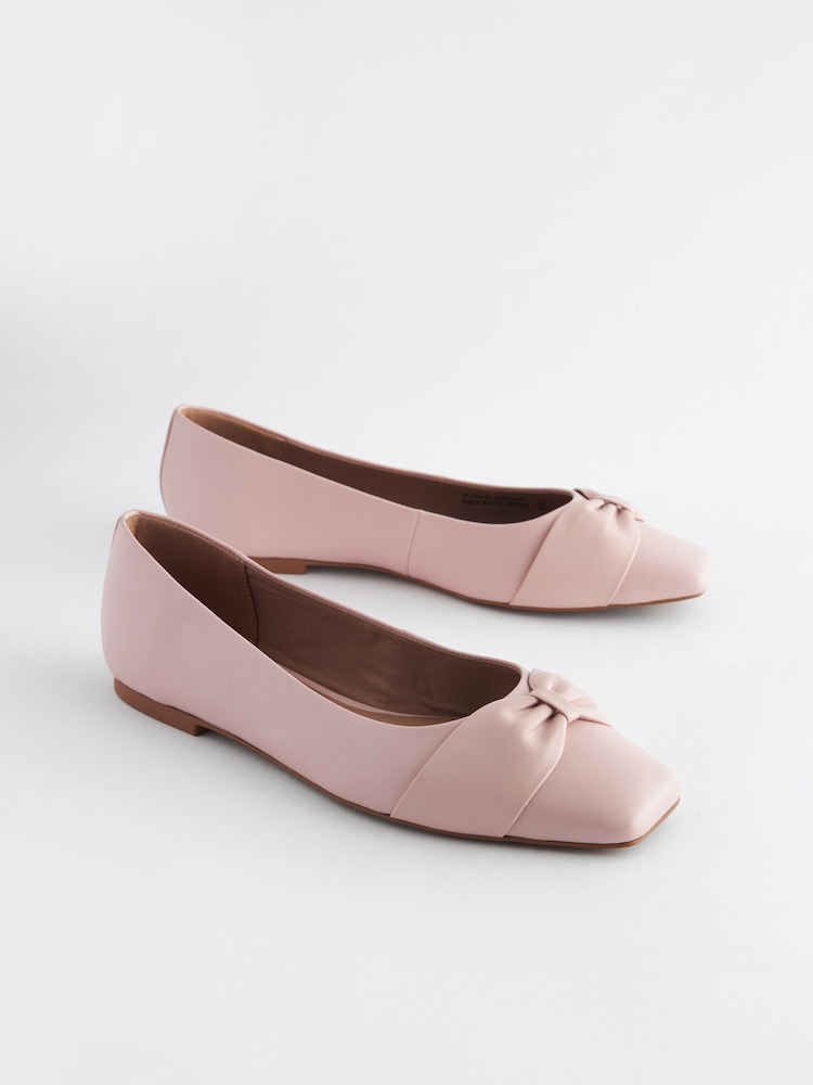 Pink Forever Comfort® Leather Square Toe Bow Ballerinas - Image 1 of 5