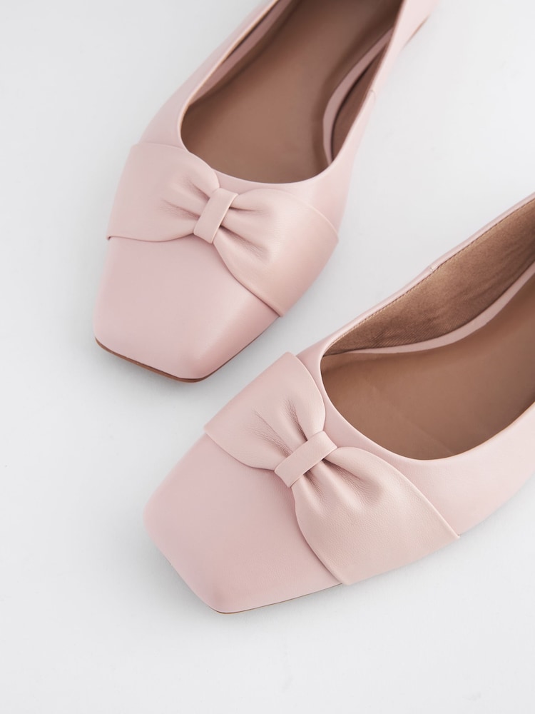 Buy Pink Forever Comfort® Leather Square Toe Bow Ballerinas from
