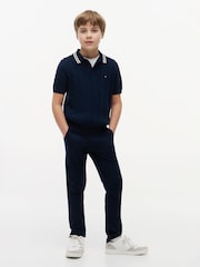 Tommy Hilfiger Blue Cable Knit Short Sleeve Polo Shirt - Image 3 of 5