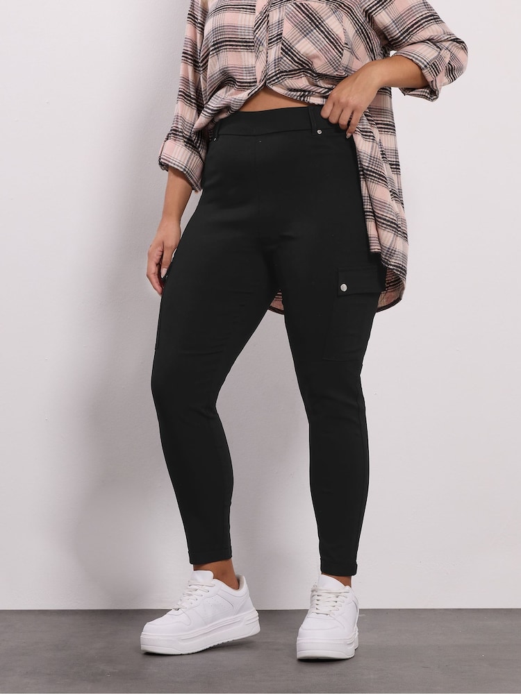 Yours Curve Black Bengaline Cargo Jeggings - Image 1 of 5 Yours Curve Black Bengaline Cargo Jeggings - Image 1 of 5