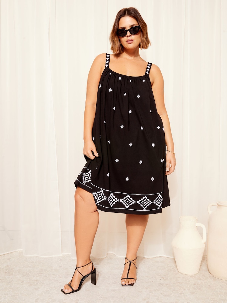 Curves Like These Black Embroidered Jersey Mini Dress - Image 1 of 4