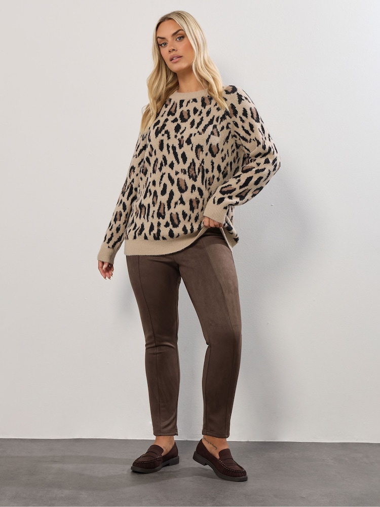Yours Curve Brown Faux Suede Leggings - Image 2 of 6 Yours Curve Brown Faux Suede Leggings - Image 2 of 6