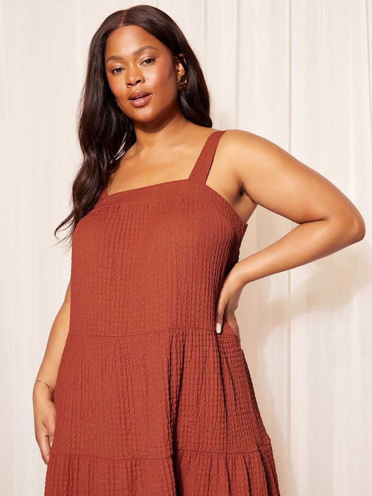 Curves Like These Red Textured Jersey Strappy Midi Dress - Image 2 of 4 Curves Like These Red Textured Jersey Strappy Midi Dress - Image 2 of 4