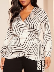 Curves Like These Black/White Satin Wrap Blouse - Image 2 of 4