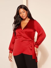 Curves Like These Red Satin Wrap Blouse - Image 1 of 4