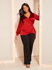 Curves Like These Red Satin Wrap Blouse - Image 2 of 4