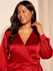 Curves Like These Red Satin Wrap Blouse - Image 3 of 4