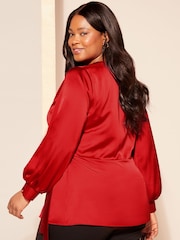 Curves Like These Red Satin Wrap Blouse - Image 4 of 4