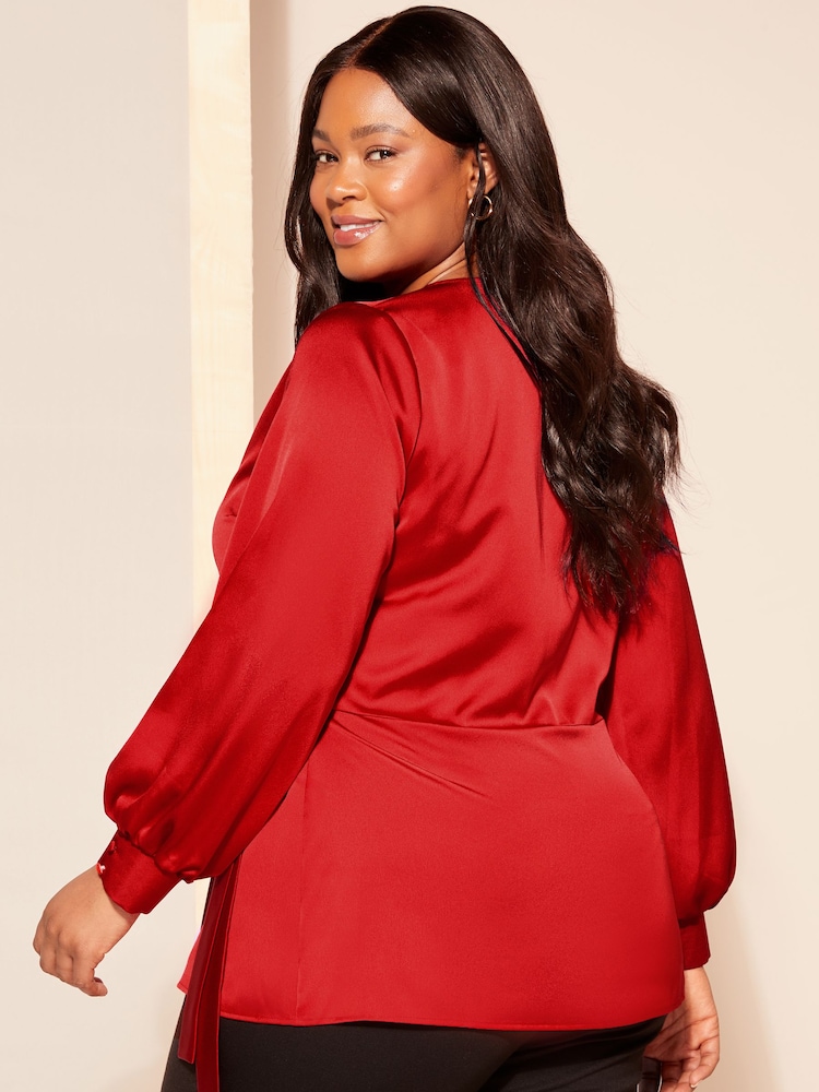Curves Like These Red Satin Wrap Blouse - Image 4 of 4
