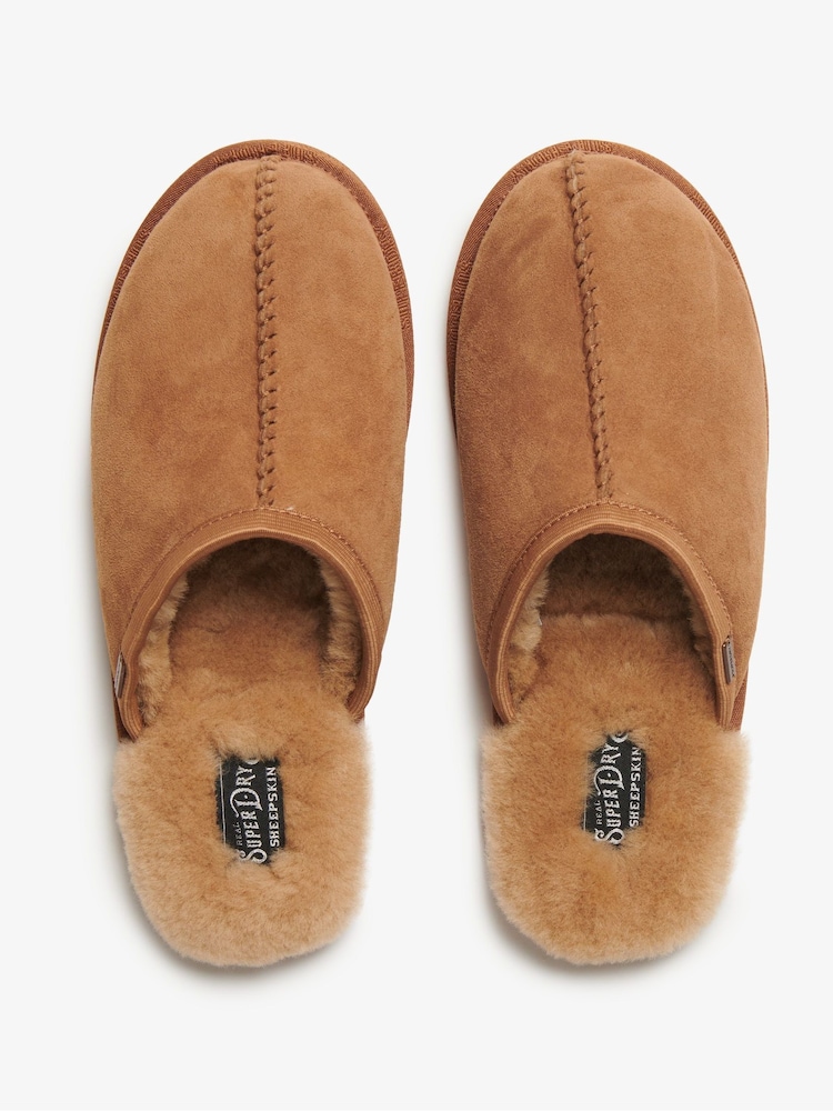 Superdry Tan Suede 100% Cotton Mules Slippers - Image 5 of 7