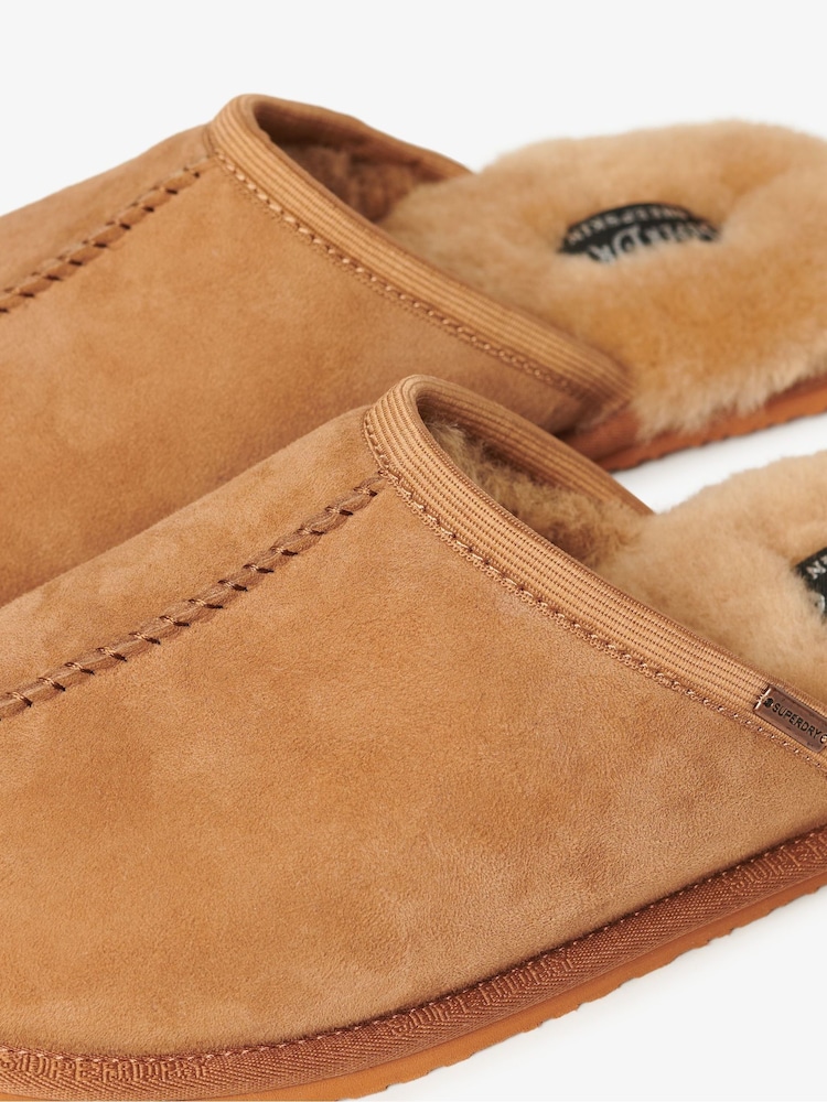 Superdry Tan Suede 100% Cotton Mules Slippers - Image 7 of 7