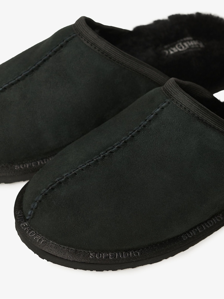 Superdry Black Suede 100% Cotton Mules Slippers - Image 7 of 7