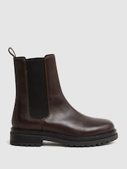 Reiss Chocolate Thea Leather Chelsea Boots - Image 1 of 5