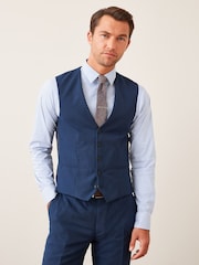 Bright Blue Wool Mix Textured Suit Waistcoat - Image 1 of 6