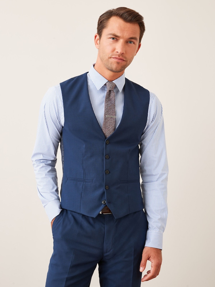 Bright Blue Wool Mix Textured Suit Waistcoat - Image 1 of 6