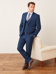Bright Blue Wool Mix Textured Suit Waistcoat - Image 3 of 6