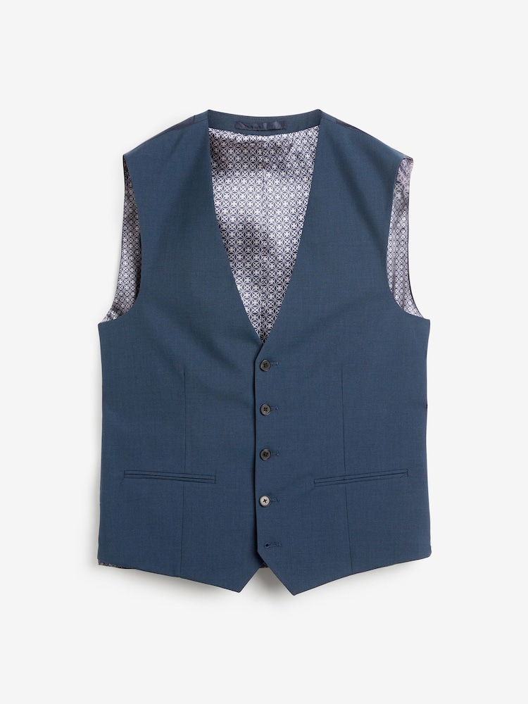 Bright Blue Wool Mix Textured Suit Waistcoat - Image 6 of 6