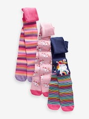 Pink and Navy 3 Pack Cotton Rich Unicorn Tights - Image 1 of 4