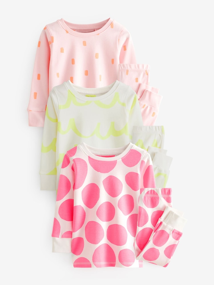 Fluro Pink/Yellow Stampy 100% Cotton Snuggle Pyjamas 3 Pack (9mths-16yrs) - Image 3 of 8