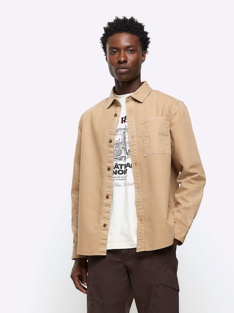 River Island Natural Smart Collared Shirt - Image 1 of 3 River Island Natural Smart Collared Shirt - Image 1 of 3