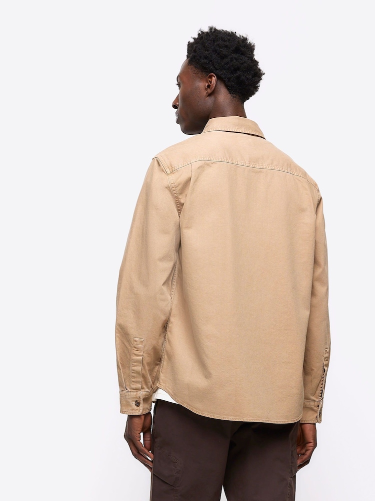 River Island Natural Smart Collared Shirt - Image 2 of 3 River Island Natural Smart Collared Shirt - Image 2 of 3