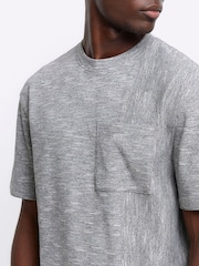 River Island Grey Regular Fit 100% Cotton Slub Blocked T-Shirt - Image 3 of 4