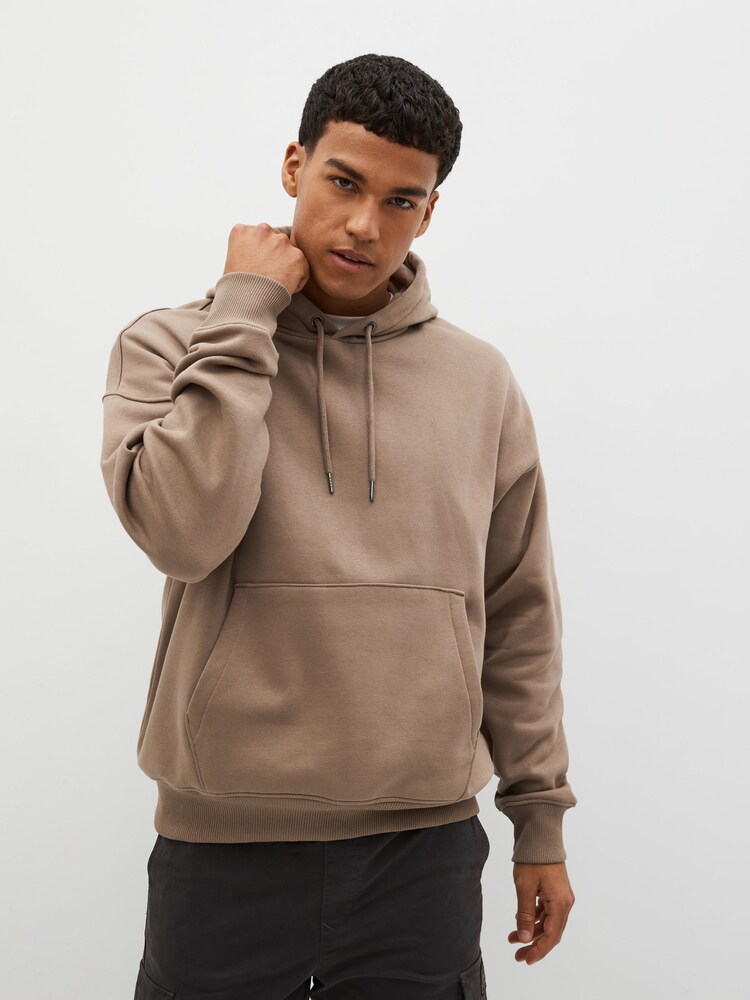 Stone Natural Oversized Jersey Cotton Rich Overhead Hoodie - Image 1 of 7