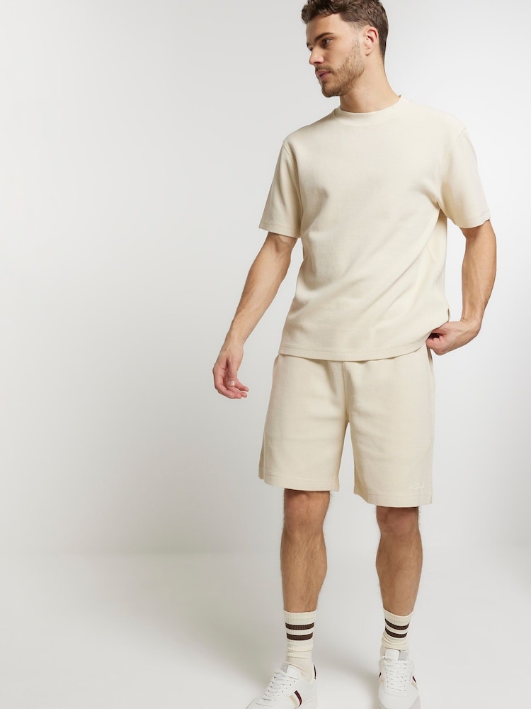 River Island Natural Regular Fit 100% Cotton Washed Waffle T-Shirt - Image 2 of 5