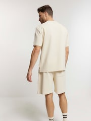 River Island Natural Regular Fit 100% Cotton Washed Waffle T-Shirt - Image 3 of 5