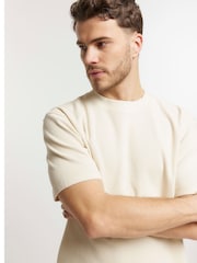River Island Natural Regular Fit 100% Cotton Washed Waffle T-Shirt - Image 4 of 5