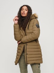 Superdry Brown Fuji Hooded Mid Length Puffer Coat - Image 1 of 1