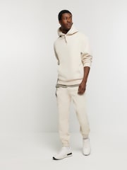 River Island Cream Ecru Rib Panel 100% Cotton Joggers - Image 1 of 4