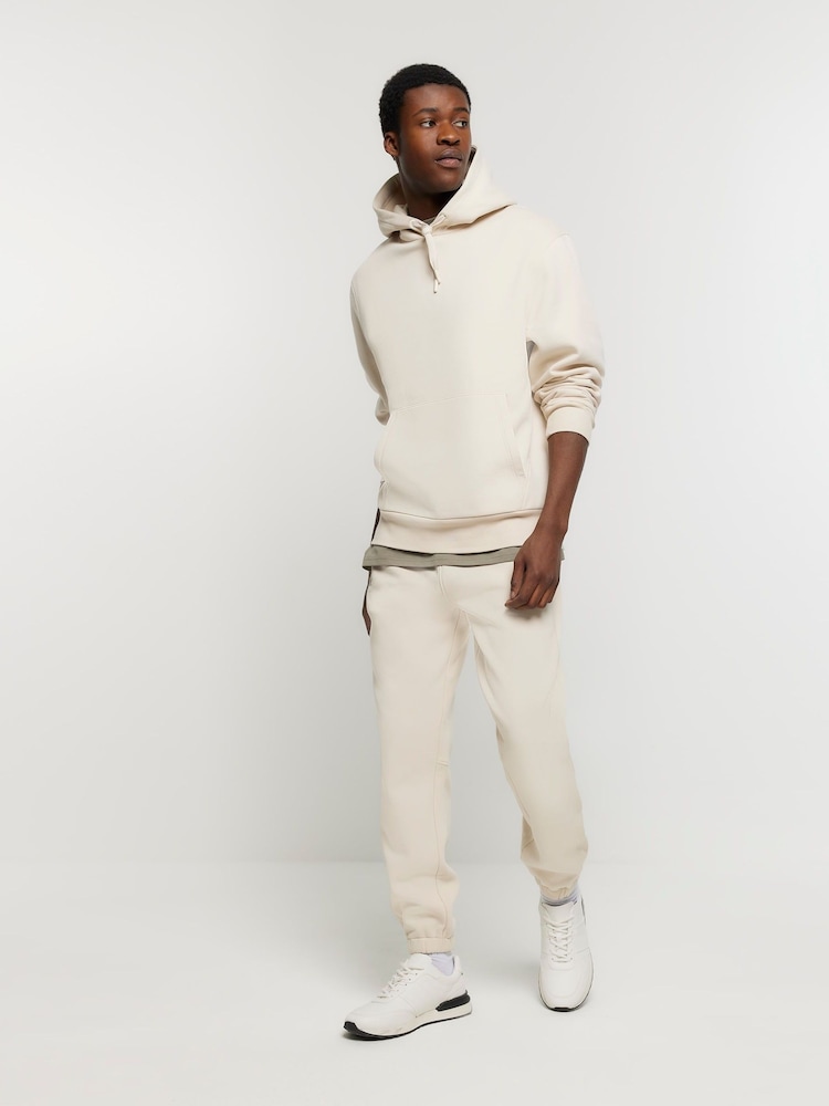 River Island Cream Ecru Rib Panel 100% Cotton Joggers - Image 1 of 4