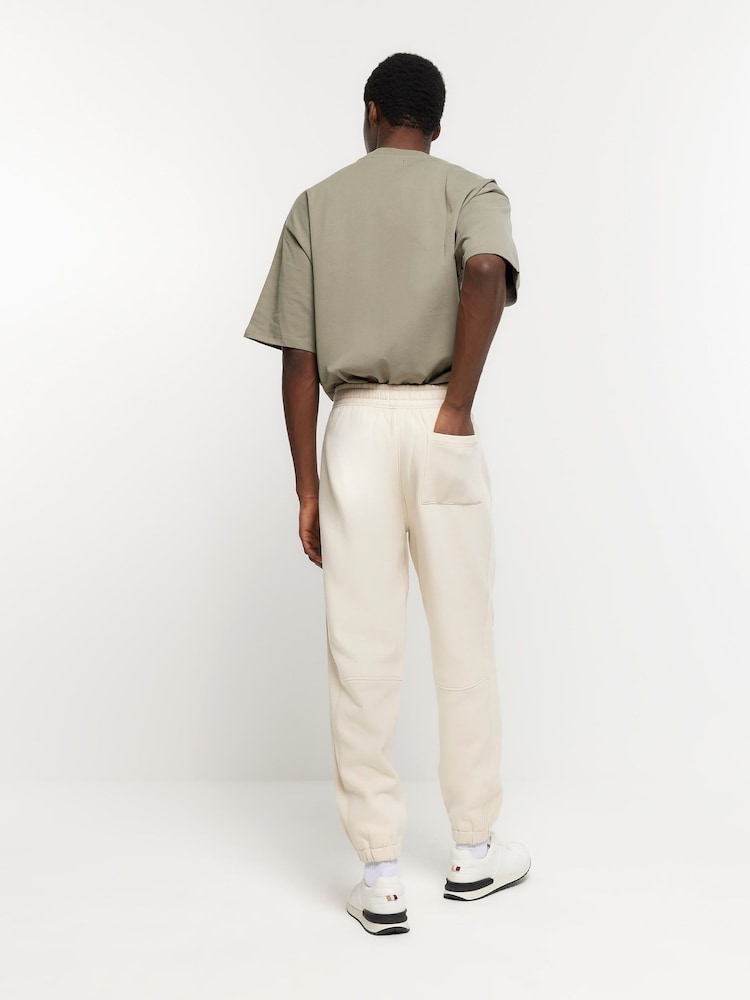 River Island Cream Ecru Rib Panel 100% Cotton Joggers - Image 2 of 4
