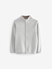Grey 100% Cotton Zip Through Knitted Cardigan (3-16yrs) - Image 1 of 1